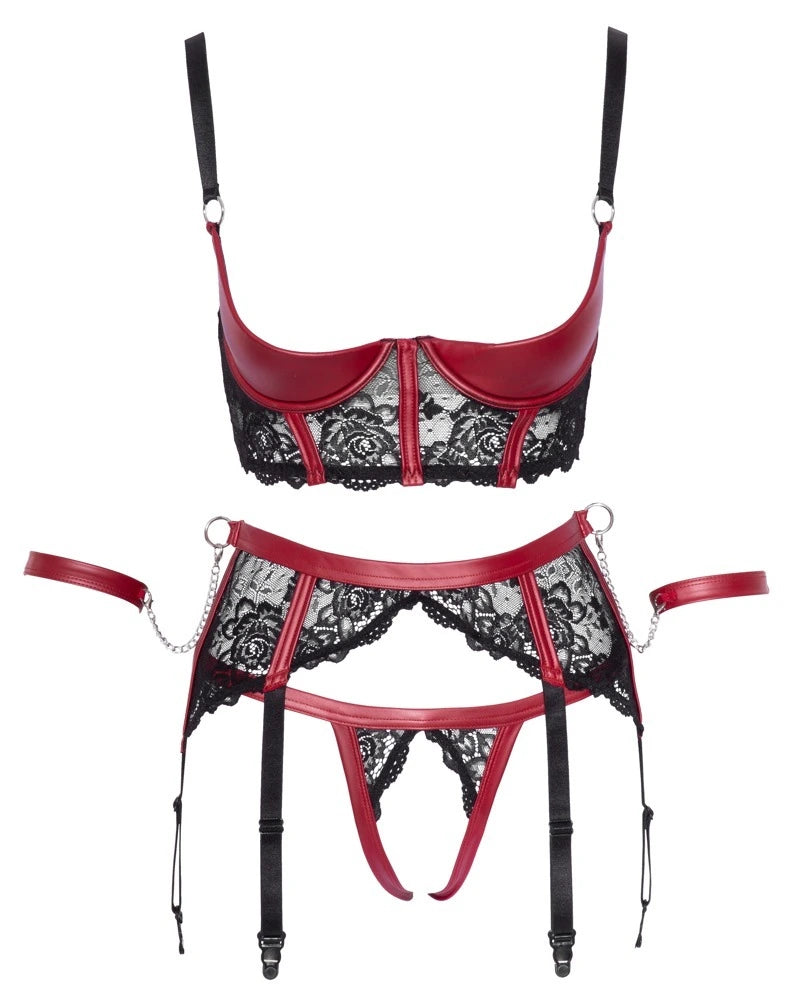 Cottelli Bondage Ouvert Hebe Set Schwarz/Rot – Fesselndes 3-teiliges Set