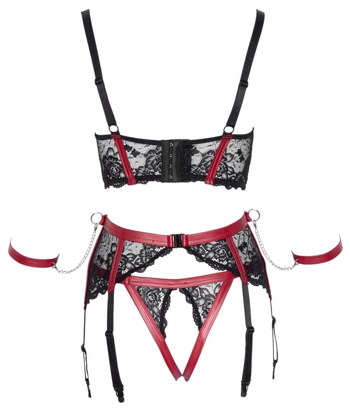 Cottelli Bondage Ouvert Hebe Set Schwarz/Rot – Fesselndes 3-teiliges Set