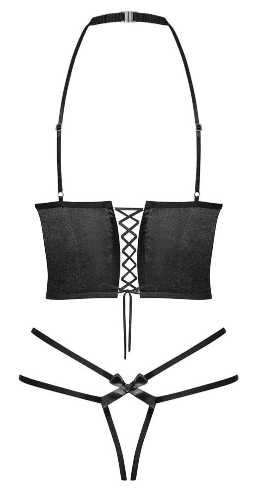 Obsessive Hebe-Set Schwarz – 2-teiliges Set mit Bügel-Hebe, String und Halsband