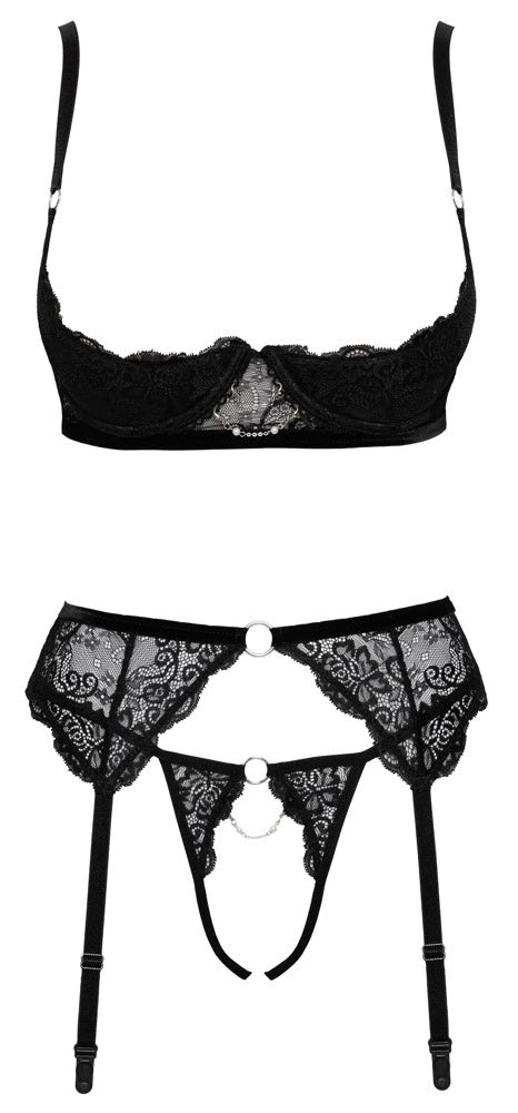 Cottelli Lingerie Ouvert Dessous Set mit Hebe und String schwarz