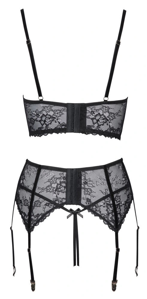 Cottelli Lingerie - Set mit Hebe und Strapsgürtel aus Spitze schwarz