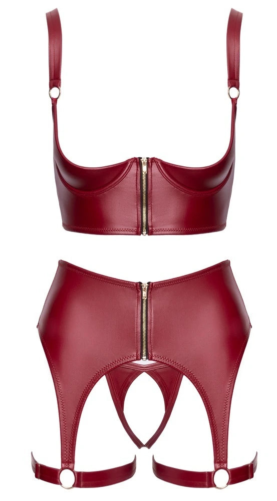 Cottelli Lingerie - Ouvert Straps-Set Rot – Erotisches Dessous Set mit Strumpfhalter