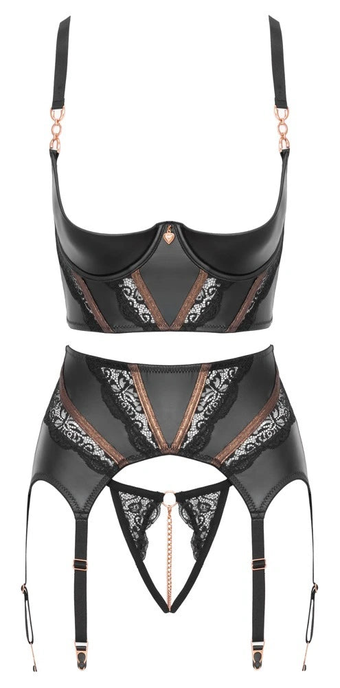 Abierta Fina Hebe-Set mit Strapsgürtel & Ouvert-String Schwarz