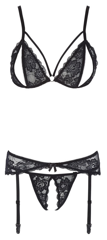 Cottelli Lingerie - Schwarzes Ouvert-Set mit Strapsen