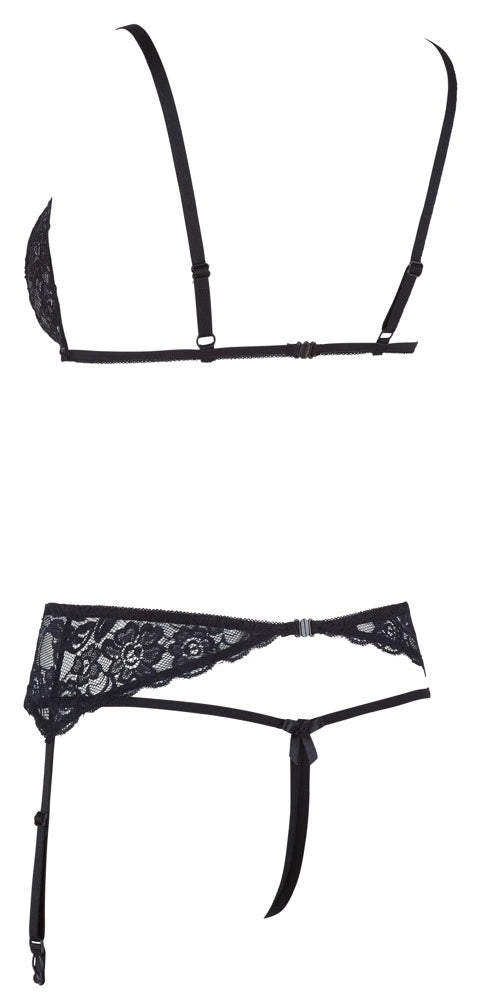 Cottelli Lingerie - Schwarzes Ouvert-Set mit Strapsen