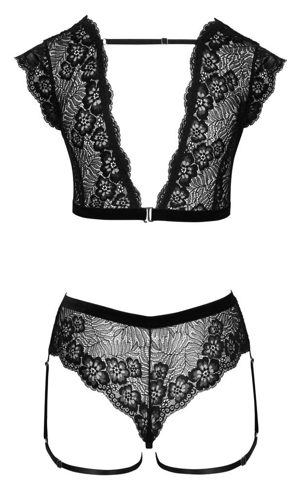 Cottelli Lingerie - Ouvert Dessousset mit Schenkelriemen aus Spitze schwarz