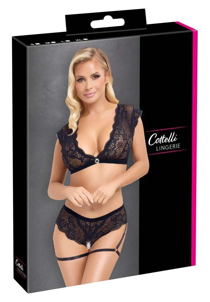 Cottelli Lingerie - Ouvert Dessousset mit Schenkelriemen aus Spitze schwarz