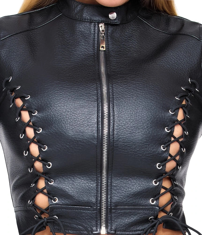 Cottelli Party - 2-teiliges Clubwear-Set Cropped Jacke & Riostring Schwarz
