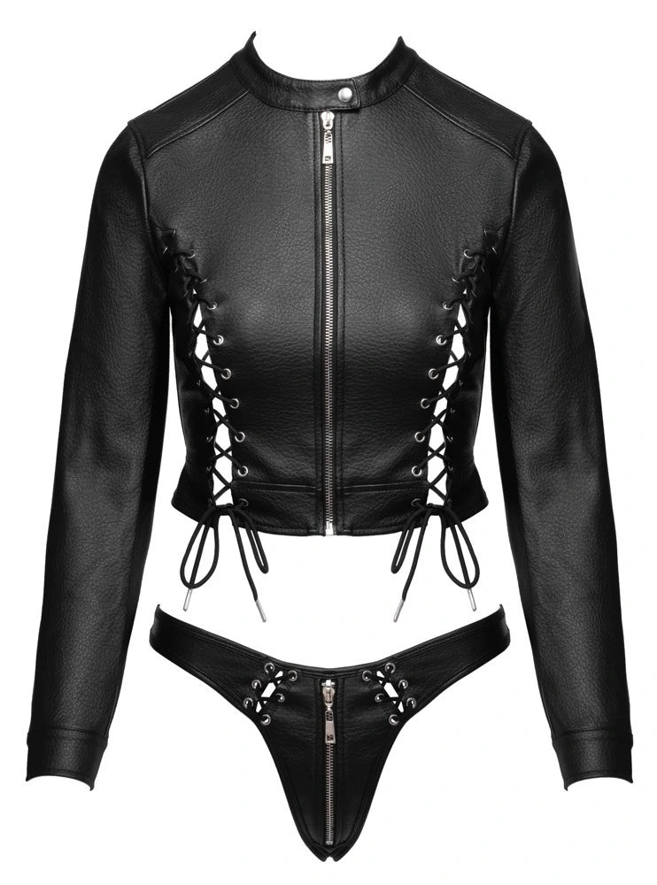 Cottelli Party - 2-teiliges Clubwear-Set Cropped Jacke & Riostring Schwarz