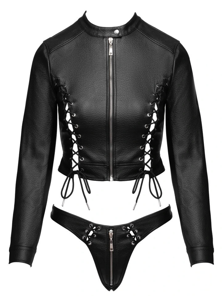 Cottelli Party - 2-teiliges Clubwear-Set Cropped Jacke & Riostring Schwarz