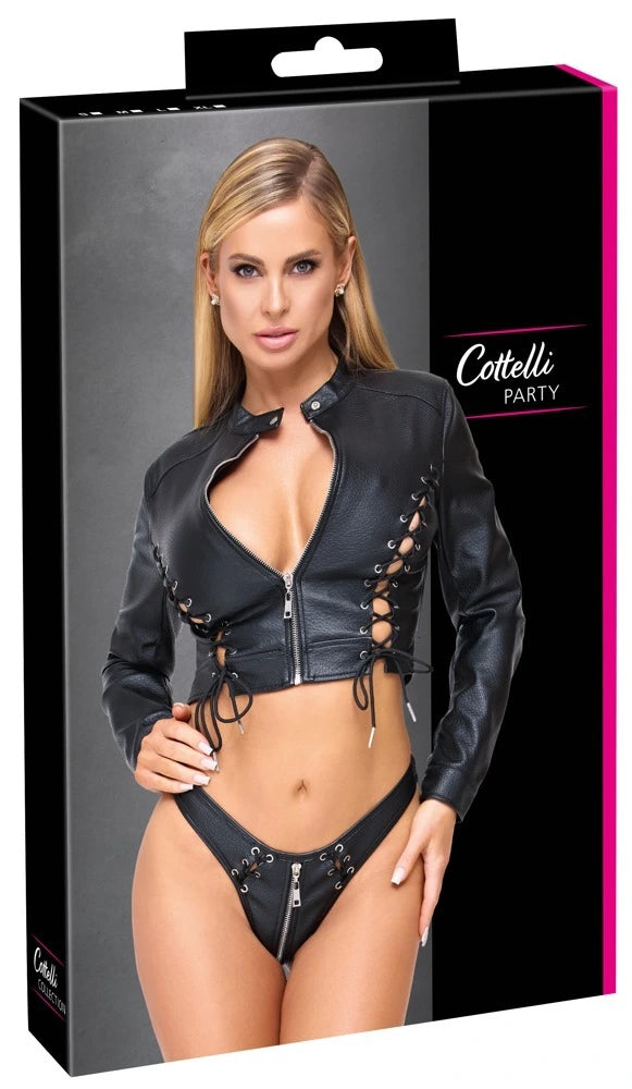 Cottelli Party - 2-teiliges Clubwear-Set Cropped Jacke & Riostring Schwarz