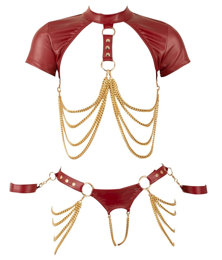 Rotes Cottelli Bondage Top und Ouvert-String als Produktansicht von vorn
