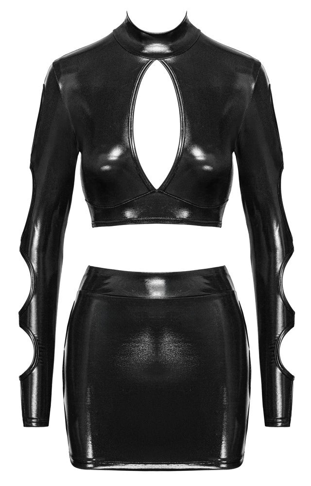 Cottelli Party - 2-teiliges Clubwear-Set Kurzes Langarm-Top & Minirock Schwarz