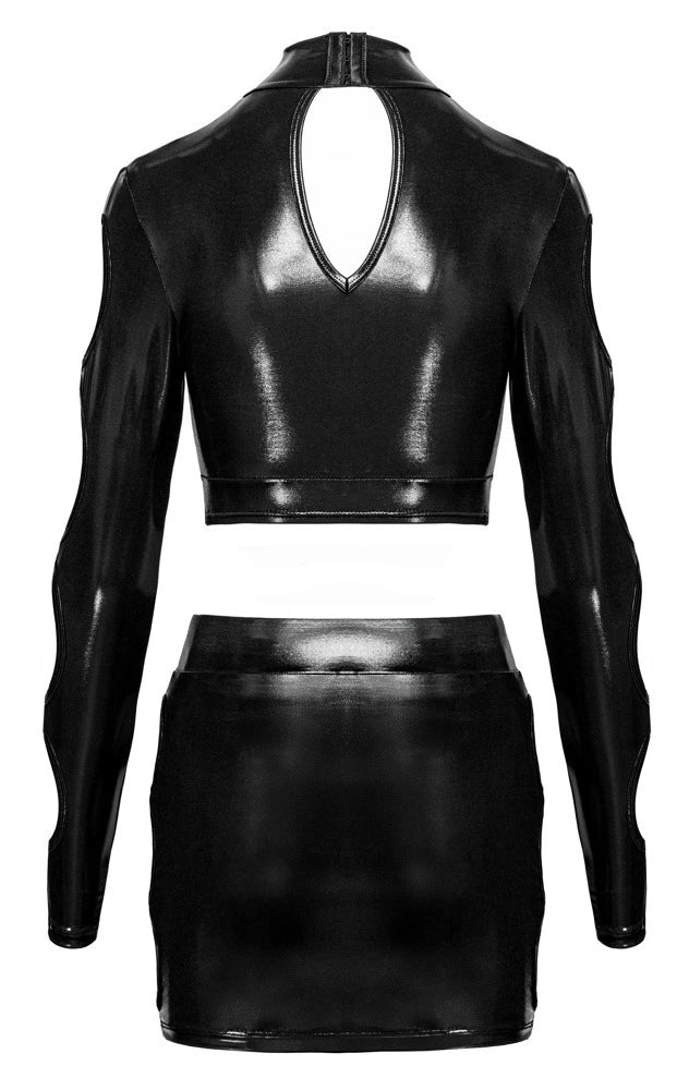 Cottelli Party - 2-teiliges Clubwear-Set Kurzes Langarm-Top & Minirock Schwarz
