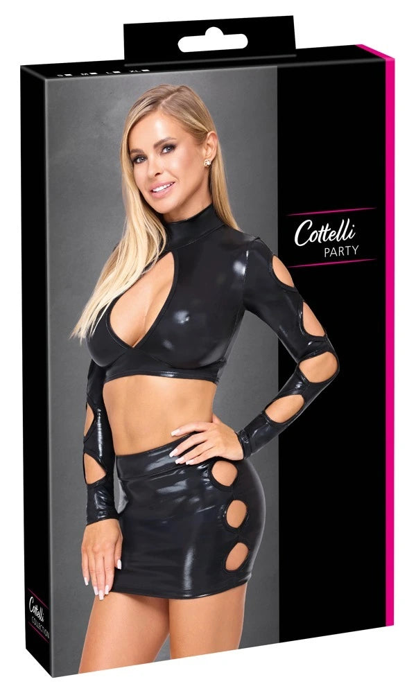 Cottelli Party - 2-teiliges Clubwear-Set Kurzes Langarm-Top & Minirock Schwarz