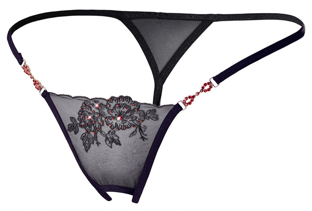 Cottelli Lingerie - Ouvert-String mit Blütenstickerei Schwarz