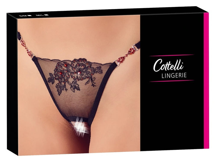 Cottelli Lingerie - Ouvert-String mit Blütenstickerei Schwarz