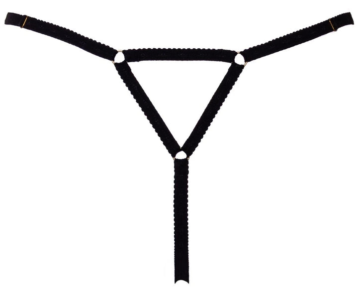 Cottelli Lingerie Ouvert-String Schwarz, elastisches Stretchband mit Strass-Blüten, minimalistisches Dreieck-Design