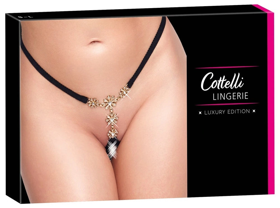 Cottelli Lingerie Ouvert-String Schwarz mit Strass-Blüten