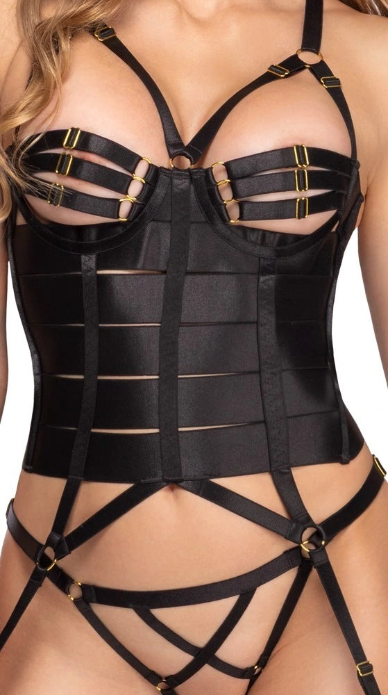 Cottelli Lingerie Strapscorsage mit Ouvert-String Schwarz Gold