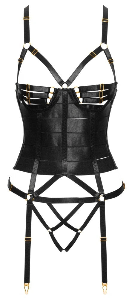 Cottelli Lingerie Strapscorsage mit Ouvert-String Schwarz Gold