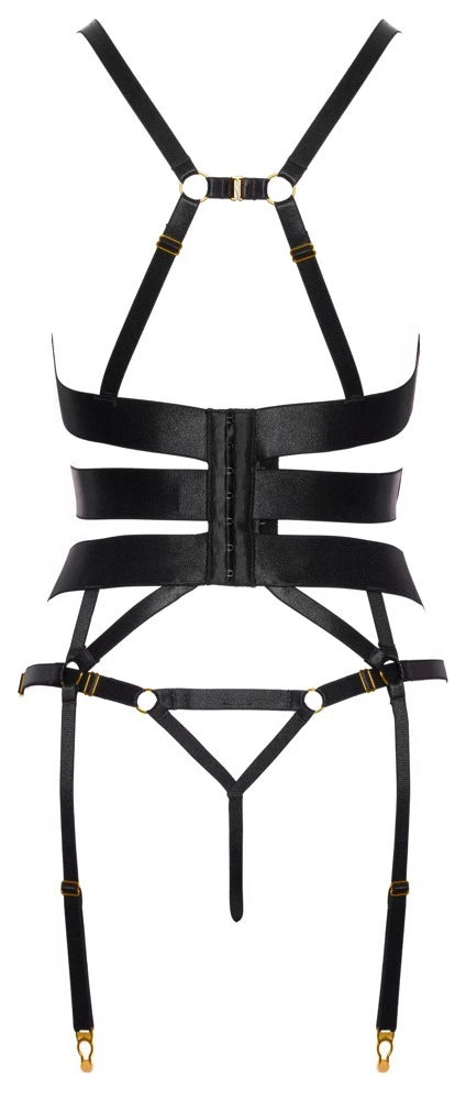 Cottelli Lingerie Strapscorsage mit Ouvert-String Schwarz Gold