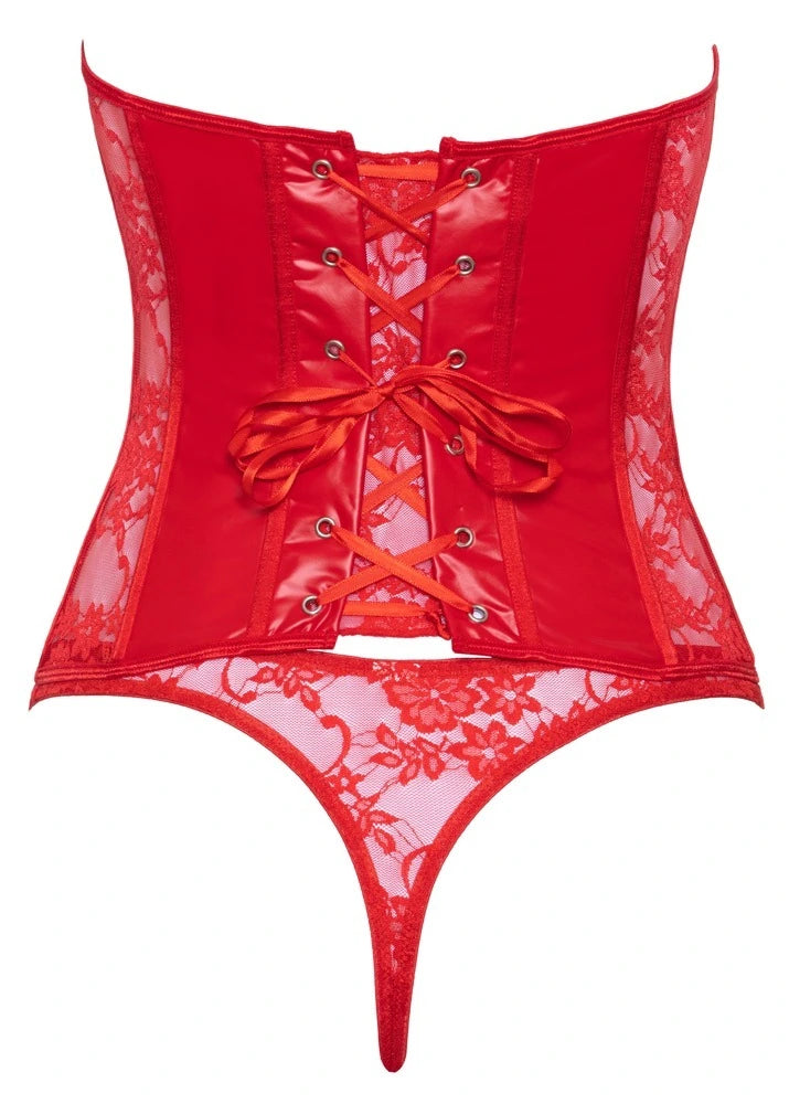 Cottelli Lingerie Brustfreies Bustier-Set Rot Wetlook & Spitze