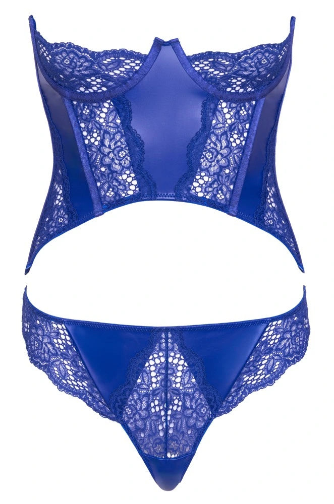 Cottelli Lingerie Brustfreies Dessous-Set Königsblau Wetlook & Spitze