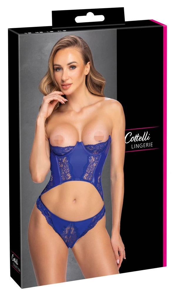 Cottelli Lingerie Brustfreies Dessous-Set Königsblau Wetlook & Spitze