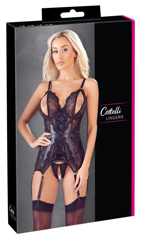 Cottelli Lingerie - Ouvert Strapshemd aus schwarzer Spitze