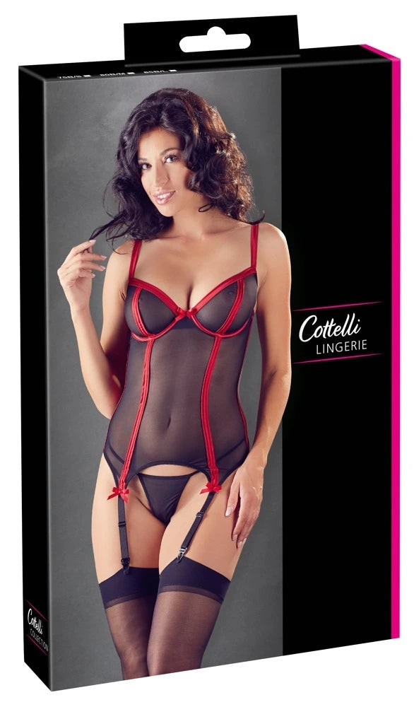 Cottelli Lingerie - Transparentes Strapshemd Schwarz/Rot