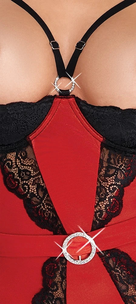 Cottelli Lingerie - Strapshemd mit Ouvert String rot