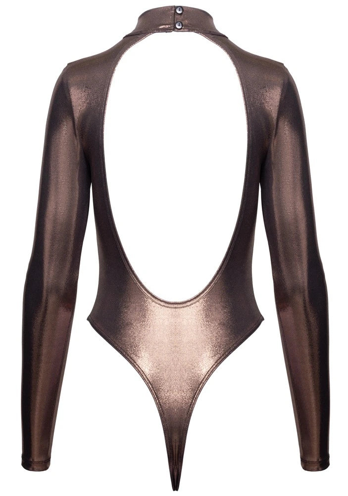 Cottelli Party Body in Bronze-Metallic mit Langarm, tiefem Rückenausschnitt und verführerischem Rio-Schnitt