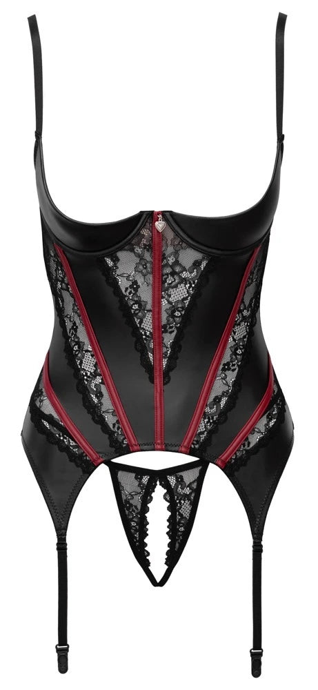 Cottelli Lingerie Strapshemd & Ouvert-String im Set, Mattlook im edlen Mix mit Spitze – freigestellte Vorderansicht