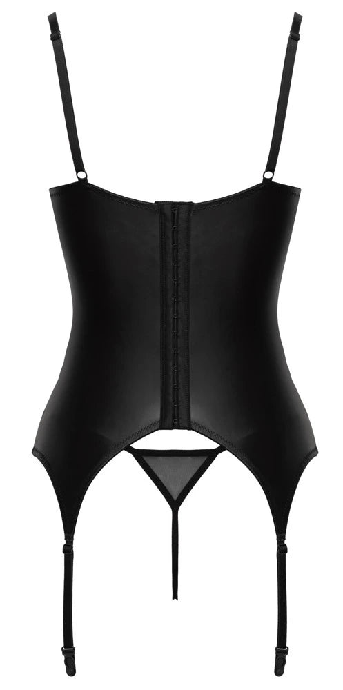 Cottelli Lingerie Strapshemd & Ouvert-String im Set, Mattlook im edlen Mix mit Spitze – freigestellte Rückansicht