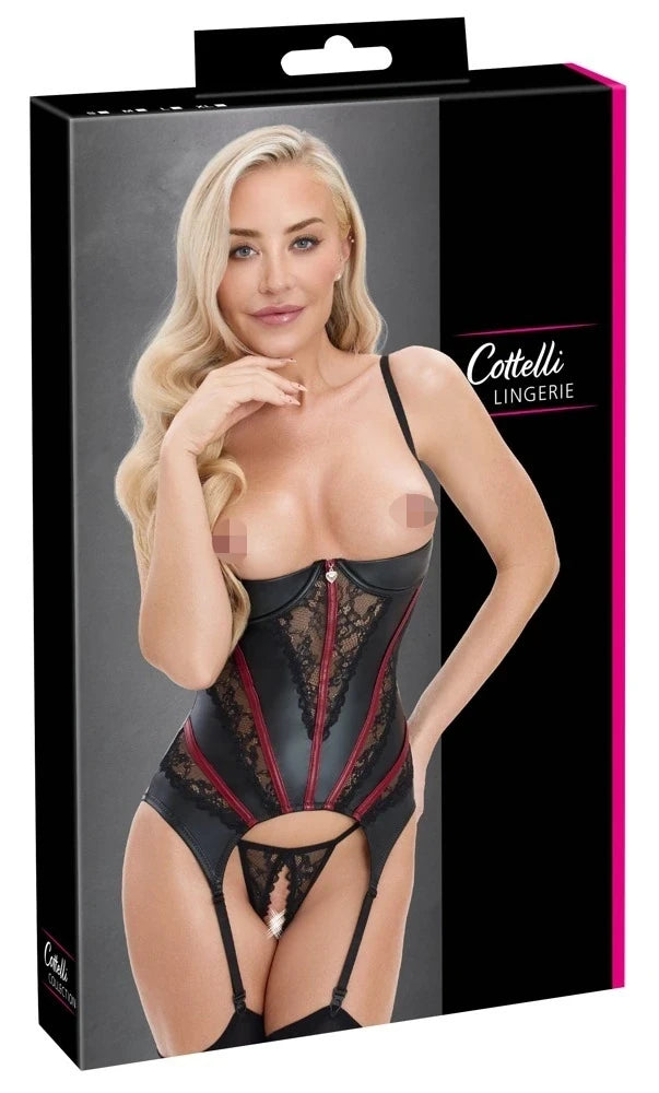 Cottelli Lingerie Strapshemd & Ouvert-String im Set, Mattlook im edlen Mix mit Spitze – Produktverpackung