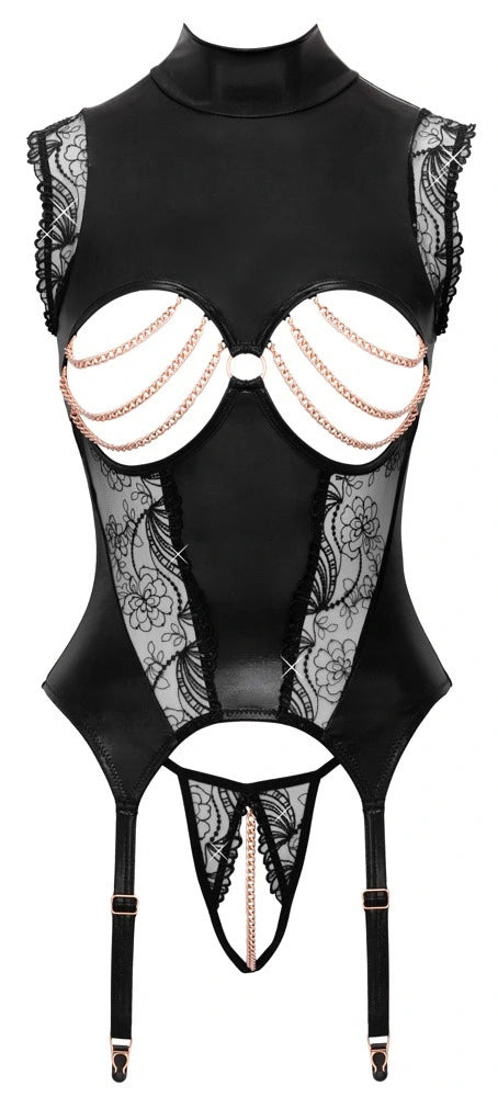 Abierta Fina Strapshemd mit String Schwarz Ouvert