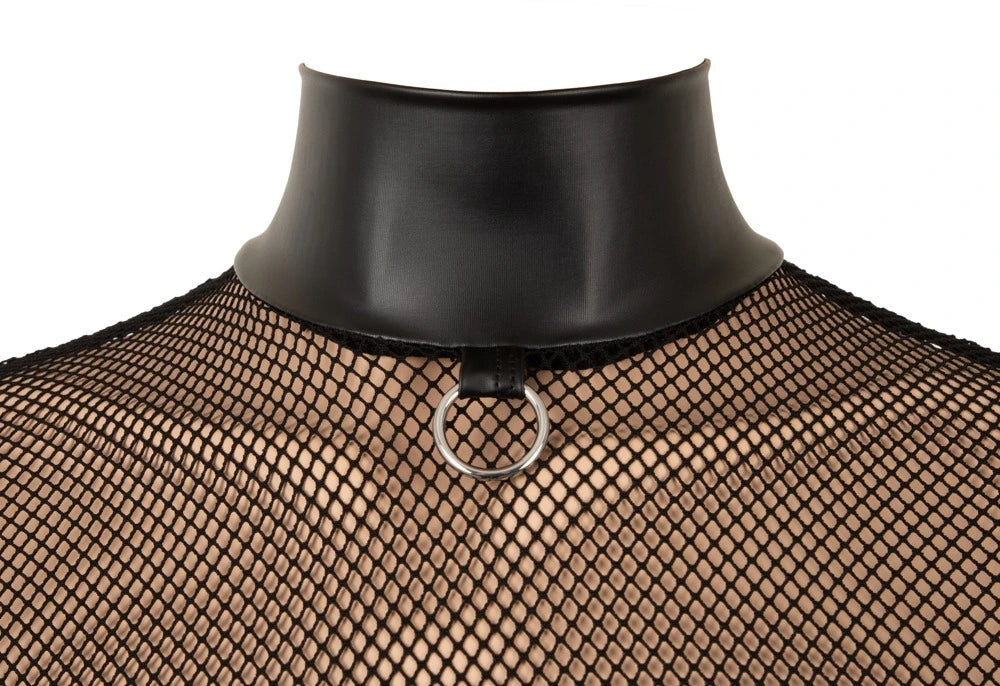 Detail von Stehkragen, Netz und Ring am Cottelli Bondage Strapshemd
