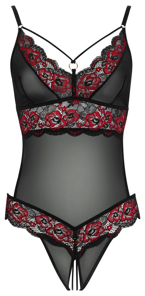 Cottelli Lingerie - Ouvertbody aus roter und schwarzer Spitze