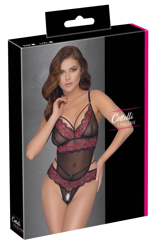 Cottelli Lingerie - Ouvertbody aus roter und schwarzer Spitze