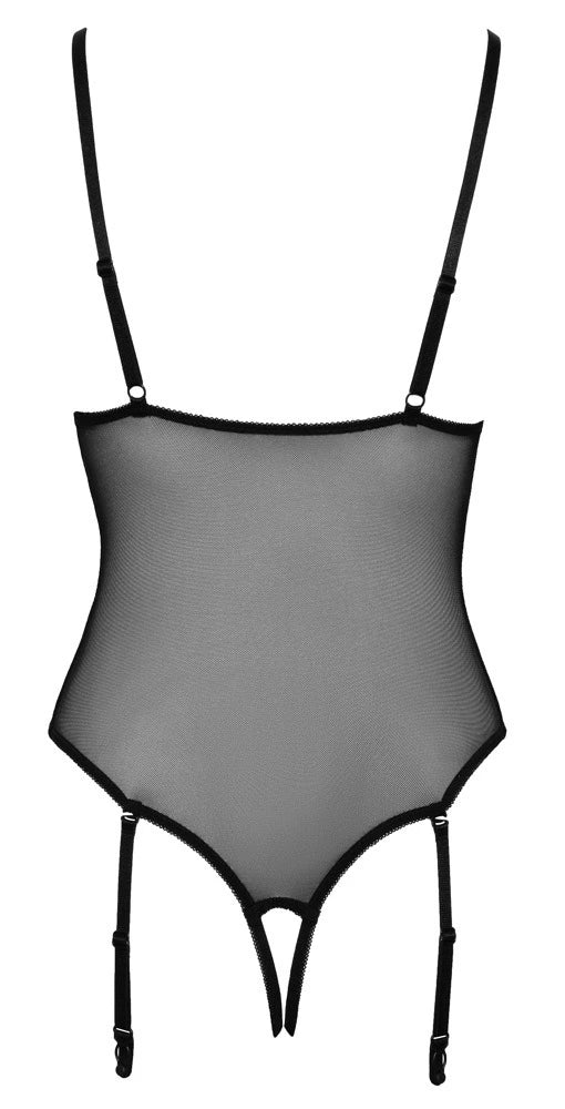 Cottelli Lingerie - Spitzenbody Ouvert mit Strapsen Schwarz