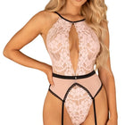 Obsessive Lilines Strapsbody Rosé – Eleganter Spitzen-Body mit Strapse und Schmuckelement