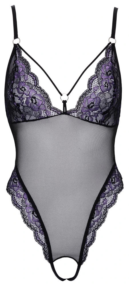 Cottelli Lingerie - Spitzen Ouvert Body Schwarz/Lila