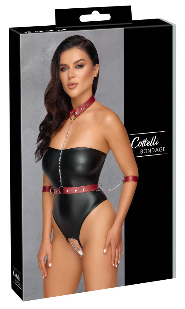 Cottelli Bondage - Ouvert String Body schwarz/rot