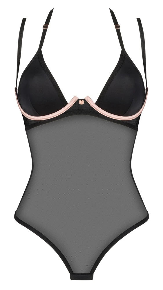 Obsessive Selinne Body Schwarz – Eleganter Netz-Body mit Bügel-Cups und freiem Rücken