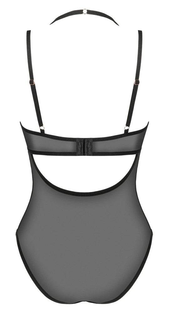 Obsessive Selinne Body Schwarz – Eleganter Netz-Body mit Bügel-Cups und freiem Rücken