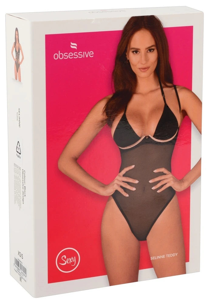 Obsessive Selinne Body Schwarz – Eleganter Netz-Body mit Bügel-Cups und freiem Rücken