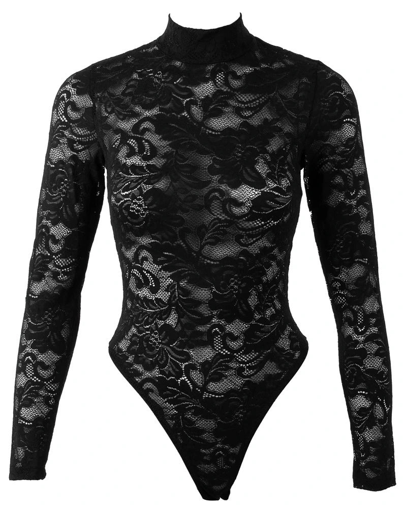 Cottelli Lingerie Riobody mit langem Arm & Stehkragen, komplett aus feiner Ornament-Spitze – freigestellte Vorderansicht