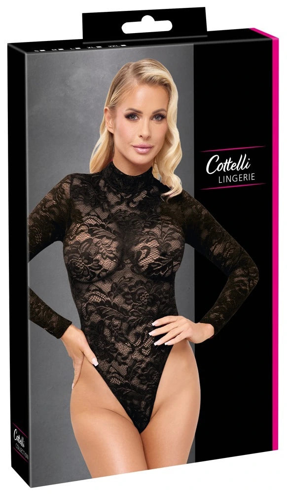 Cottelli Lingerie Riobody mit langem Arm & Stehkragen, komplett aus feiner Ornament-Spitze – Produktverpackung
