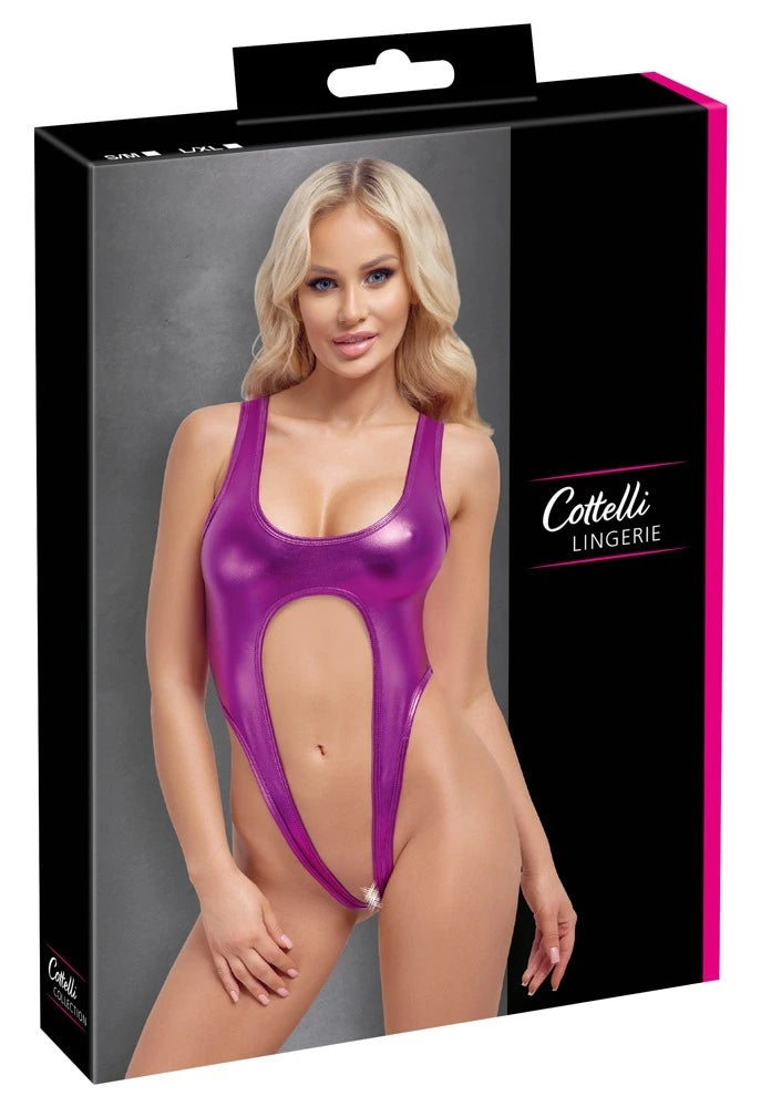 Cottelli Lingerie - Body Metallic-Pink – Minimalistischer Ouvert-Body